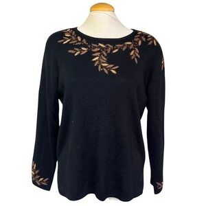 Women's Medium Autumnal Leaf Black Sweater